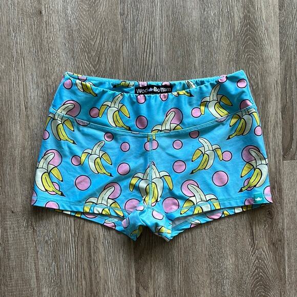 Wod Bottom Pants - WOD Bottom Banana Polka Dot Printed Shorts Size Large Athletic Workout